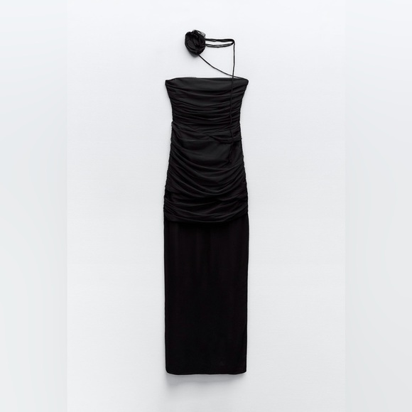 ZARA BLOGGERS FAV NECK FLOWER BLACK TULLE DRESS FLORAL - Picture 8 of 14